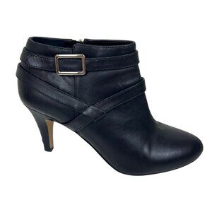 Vince Camuto Ankle Booties Heel Women’s 38 Black Leather Zip Buckle Strap